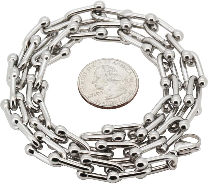 316L Stainless Steel 18k Yellow Gold Plated 8-10mm Horseshoe Graduated Link Chain Necklace Bracelet 7.5”-20”