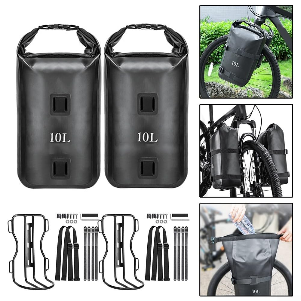 Borsa anteriore impermeabile da 10 litri con portapacchi in lega di alluminio per montare bici, bici da strada, bici e scooter, supporto per carichi pesanti (2 rack)