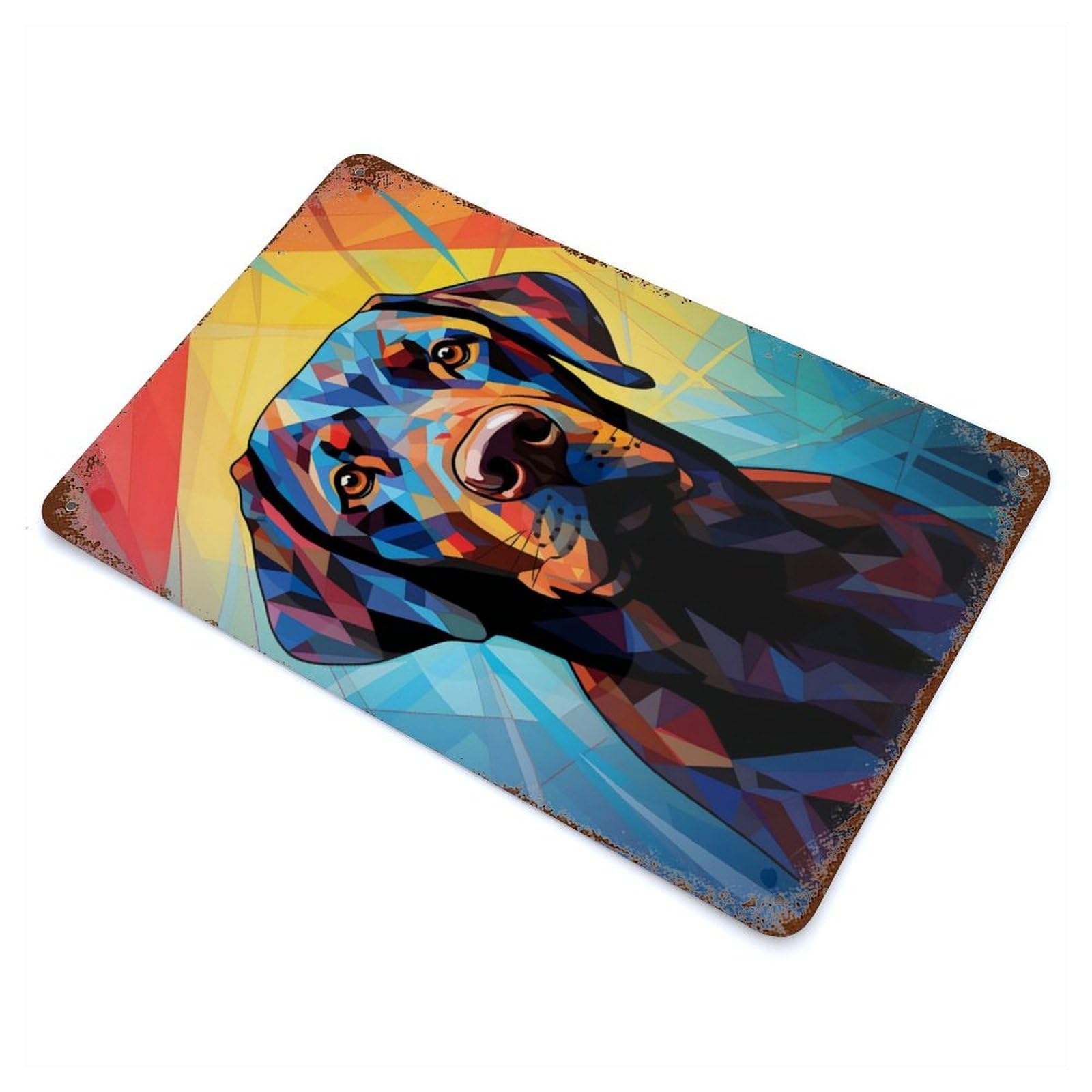 Garage Style Labrador Dog Stained Glass Rustic Tin Plaque 11.8"x7.9", Classic Wall Plaque for Bar And Workshop