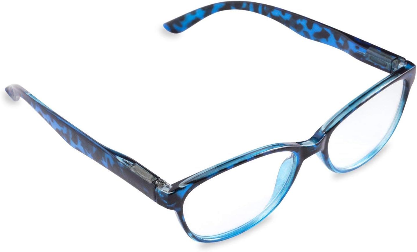 Inner Vision Women's Reading Glasses w/Spring Hinges & Case - (4.0 x Magnification) - Blue & Grey Tortoise