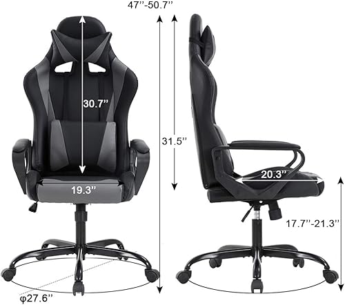 Miniatura 3 de Silla de oficina para videojuegos con brazos y apoyo lumbar, reposacabezas con respaldo alto, de piel sintética, silla de escritorio ergonómica,