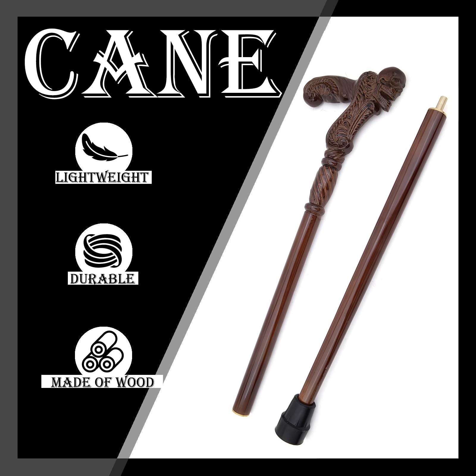 Bastón de Senderismo de Madera con Diseño de Calavera y Boca Abierta, Bastón de Madera Maciza, Bastón Artesanal de Estilo Moderno y Creativo para Caballeros