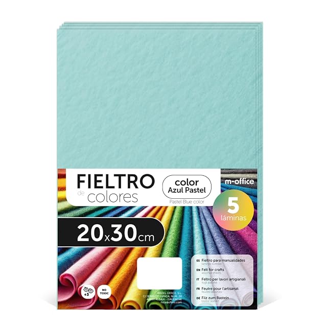 Fieltro para Manualidades, Fieltro de Colores, Suave y Flexible, Material para Costura, Telas Patchwork, Ideal para proyectos DIY, artesanía o decoración, 20x30cm - m-office (azul pastel, 5 uds)