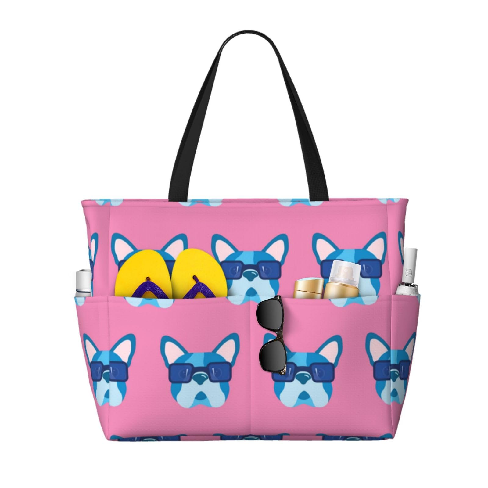 Grand sac de plage bouledogue français imprimé original avec poignées