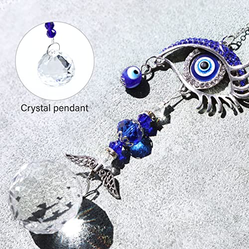Crystal Sun Catchers, 3Pcs Blue Butterfly Evil Eye Suncatcher Indoor Window With Prism Ball, Sunlight Rainbow Maker Good Luck Hanging Crystals Ornament For Home, Garden, Office, Car Pendant, Wedding #TOP1