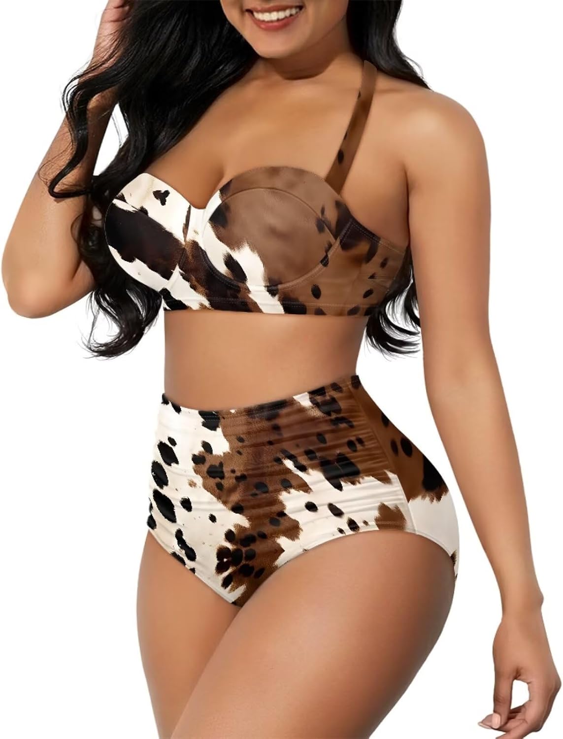 Women Two Piece Swimsuit High Waisted Push Up Bikini Sets Tummy Control Bathing Suit Plus Size Halter Swimwear S-2XL