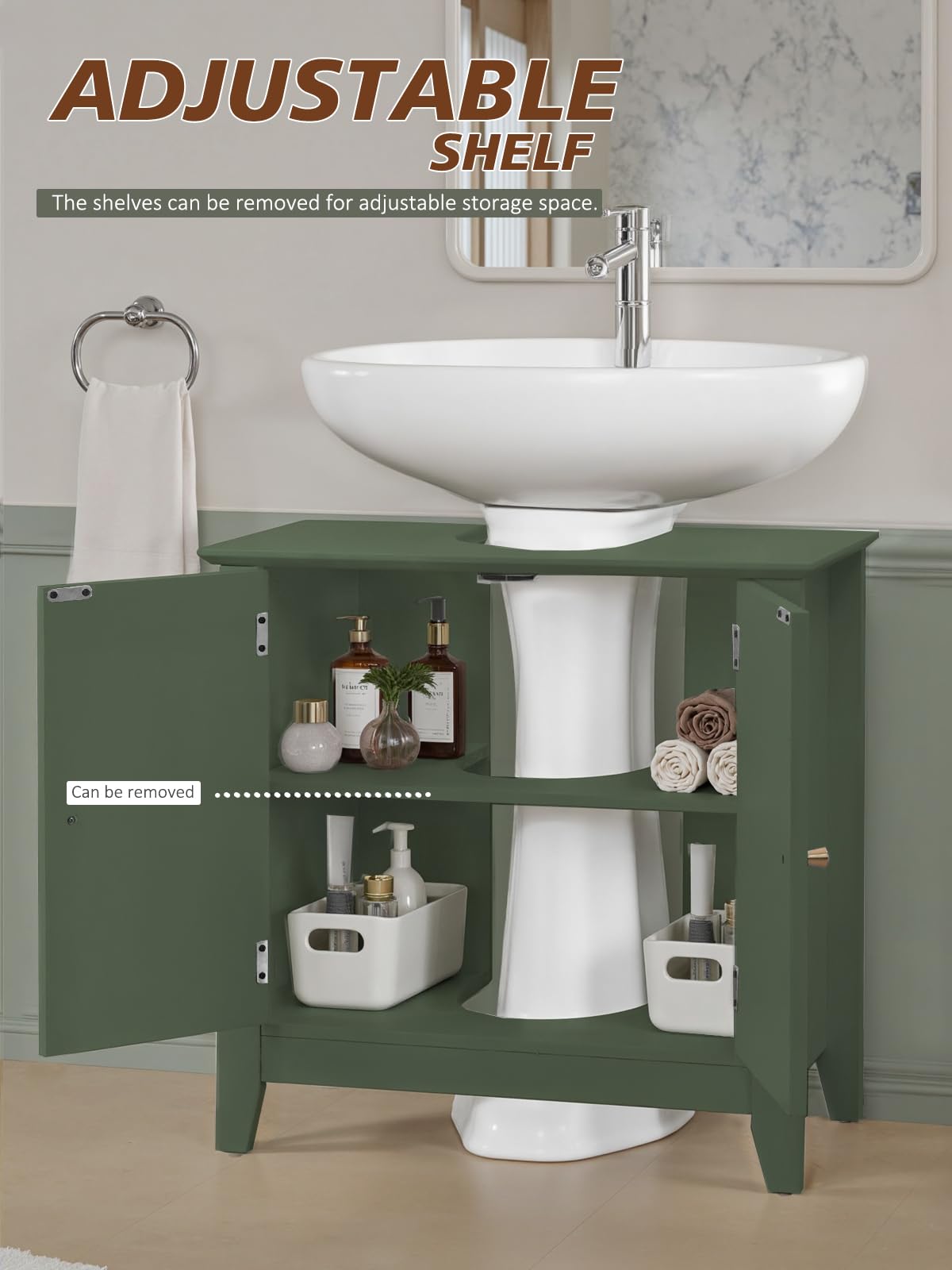 EOSVALO Waschbeckenunterschrank, Modernes und Waschbecken mit Unterschrank U-förmiges Design Badezimmerschrank69 x 35 x 16cm; 2 Türen und EIN Fach; Geeignet für Badezimmer Grün
