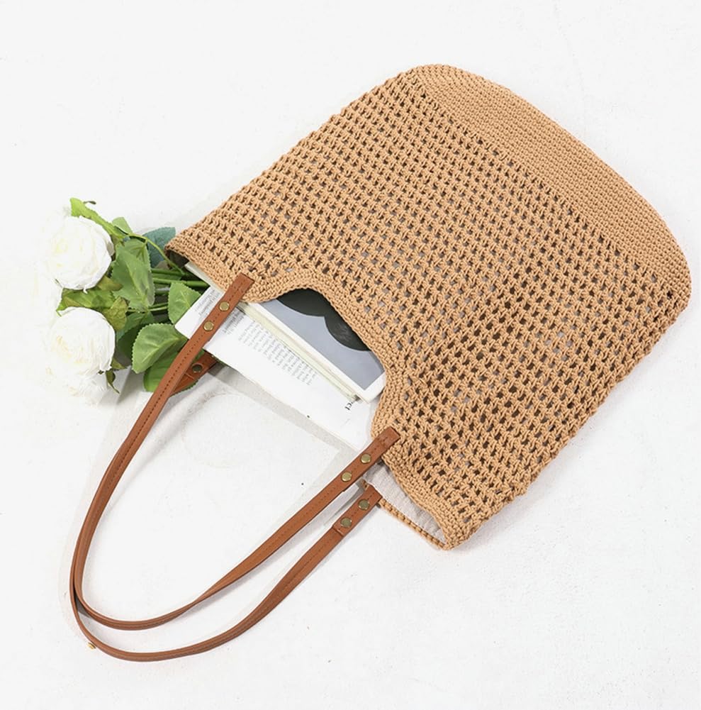 Mujeres Grandes Bolsas de Hombro de Playa de Verano Crochet Tejido de algodón Tejido Bolso de Bolso Hueco