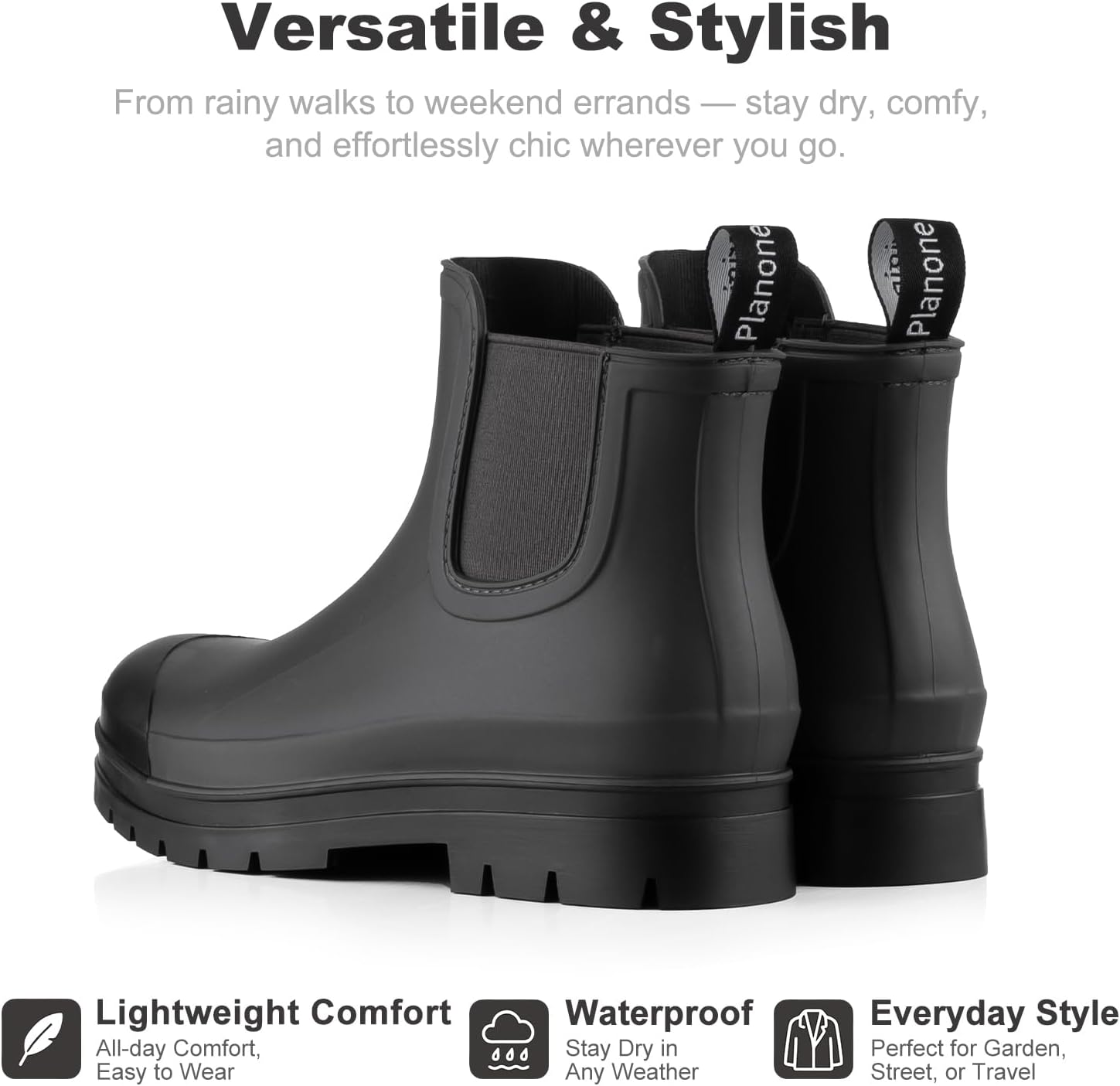 planone Women’s Fashion Waterproof Short Chelsea Rain Boots Durable Non Slip Ankle Rubber Boots Work Booties Lightweight Outdoor Garden Shoes with Removable Insole - Image 7