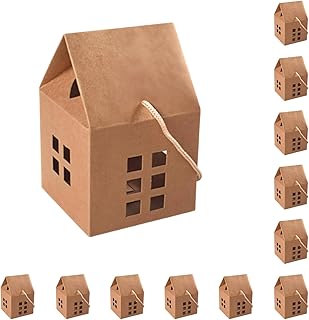 HAN SHENG 30 Pcs Kraft Paper House Shaped Candy Boxes 3.15x3.15x2.95 Inch, Gift & Favor Boxes for Wedding, Christmas, Birthday, Baby Shower Party Favors, Treats, Decorations