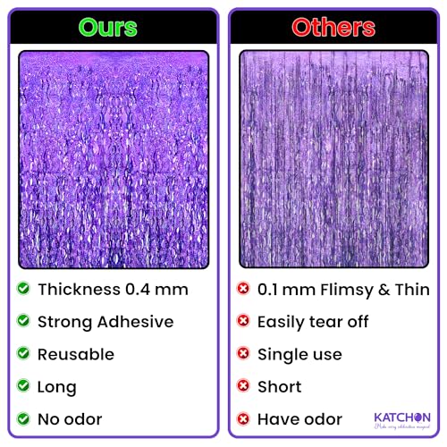 Image of 2 Pack Wavy Purple Fringe Backdrop - 3.2x6.5 Feet | Purple Foil Fringe Curtains for Mermaid Birthday Decorations | Fringe Backdrop for Baby Shower | Unicorn, Mermaid Party Decoration, KatchOn
