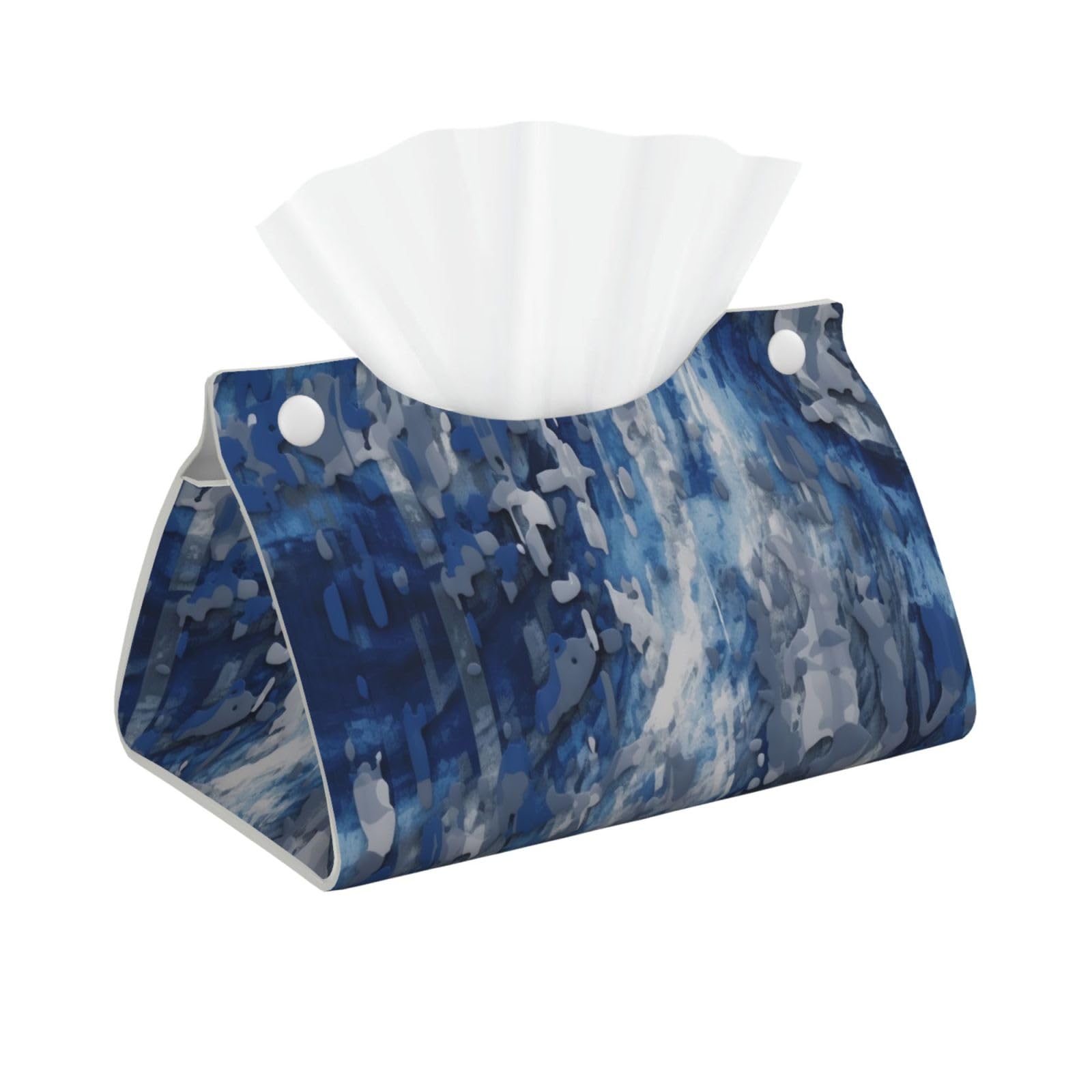 Abstract Blue Print Tissue Box Cover Foldable Tissue Storage Box Leather Tissue Cube Box Holder for Living Room Bedroom Office Car Home Decor