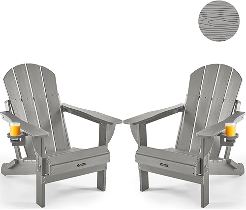 Ciokea - Adirondack - Silla plegable, resistente a la intemperie, de plástico, con soporte para vaso, tipo tumbona, para hoguera, patio, porche al