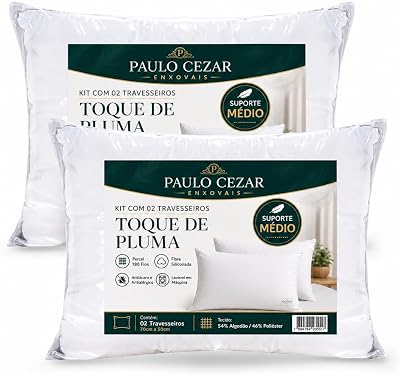 Kit 02 Travesseiros Toque de Pluma Pena Percal 180 Fios 50x70cm Lavável, Antiácaro, Antialérgico 02 Unid.