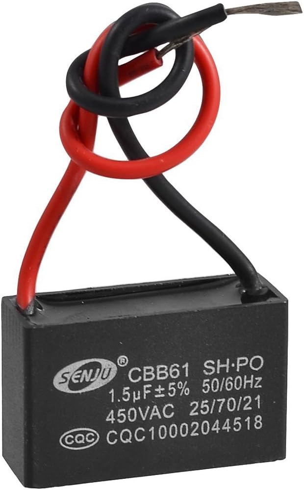 SENJU CBB61 AC 450V 1.5uF 2-wire Terminal Ceiling Fan Motor Run Capacitor