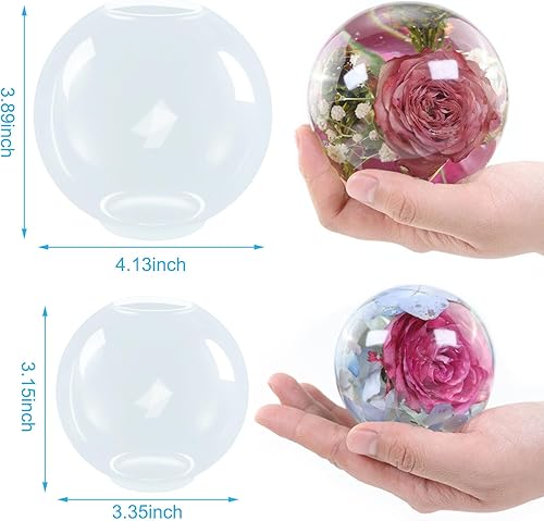 Miniatura 2 de 2 moldes de resina de esfera grande, moldes redondos de silicona transparente de 4 y 3 pulgadas, kit de preservación de flores de resina, moldes de