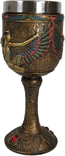 Miniatura 3 de Ebros - Copa de vino egipcia antigua en diseño jeroglífico dorado con cara de dioses de Egipto, 6 onzas, 7 pulgadas de alto (Isis con alas abiertas)