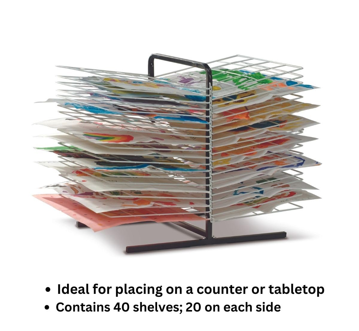 Copernicus Double-Sided 40-Shelf Tabletop Art Drying Rack for Classrooms and Art Studios, White/Black