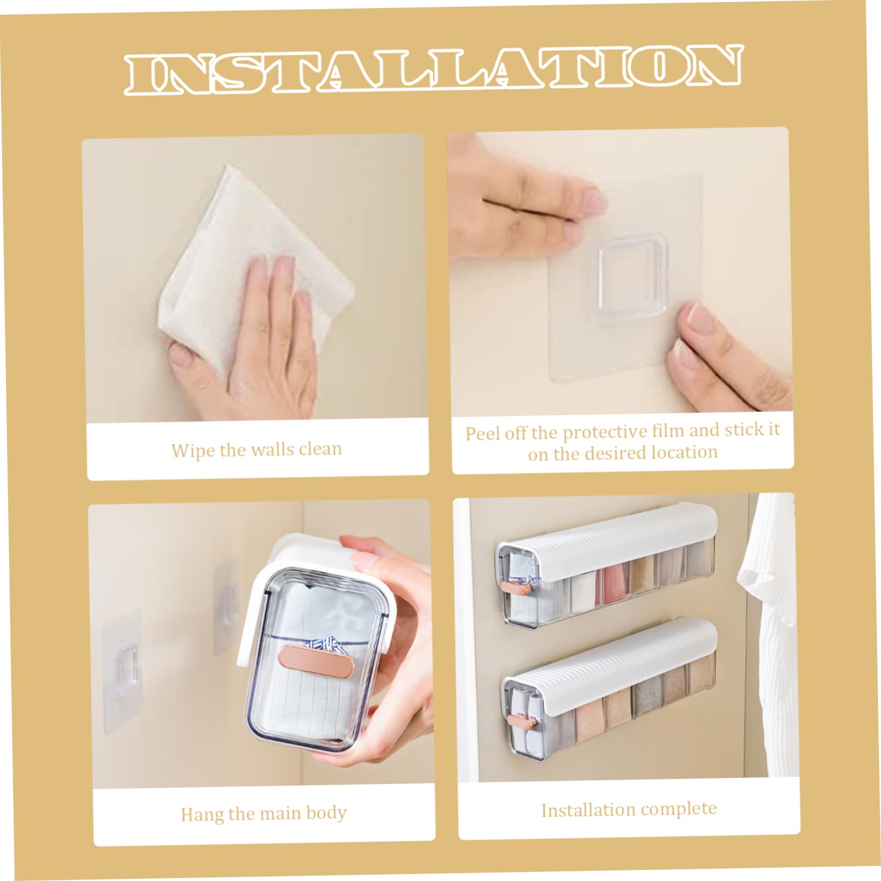 Unterwäsche Aufbewahrung Wandmontage Unterwäsche Aufbewahrungsbox 3pcs Punch-Free 6-Gitter transparente Unterwäsche Schubladen Organizer Schrankgarderobe Socken Organizer für Brashalle Krawatten Scha