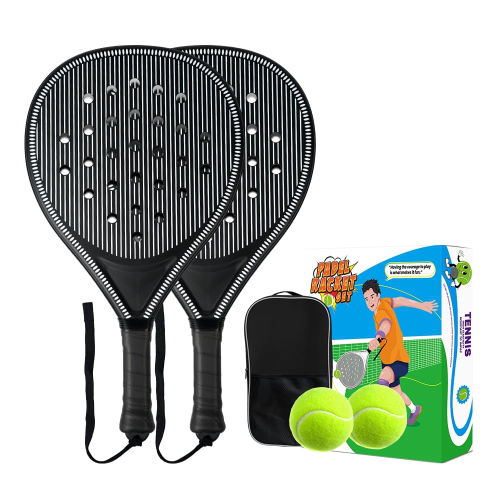 - Padel Racket Set of 2 - ABS Surface & EVA Foam Core, Beach Paddle Tennis Racquets for Adults, Including 2 Balls & Carry Bag - Outdoor, Sand, Backyard, Pool Fun