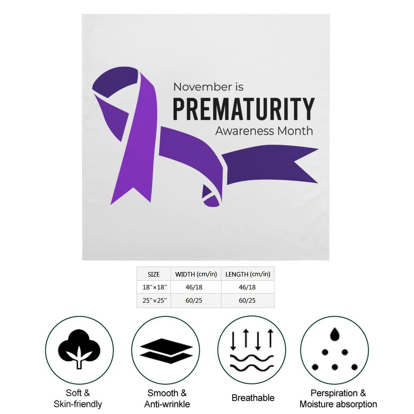 Csemeie Prematurity Awareness Month Purple Ribbon Bandana Hair Scarf Headband Adjustable Neckerchief for Men Women Decor