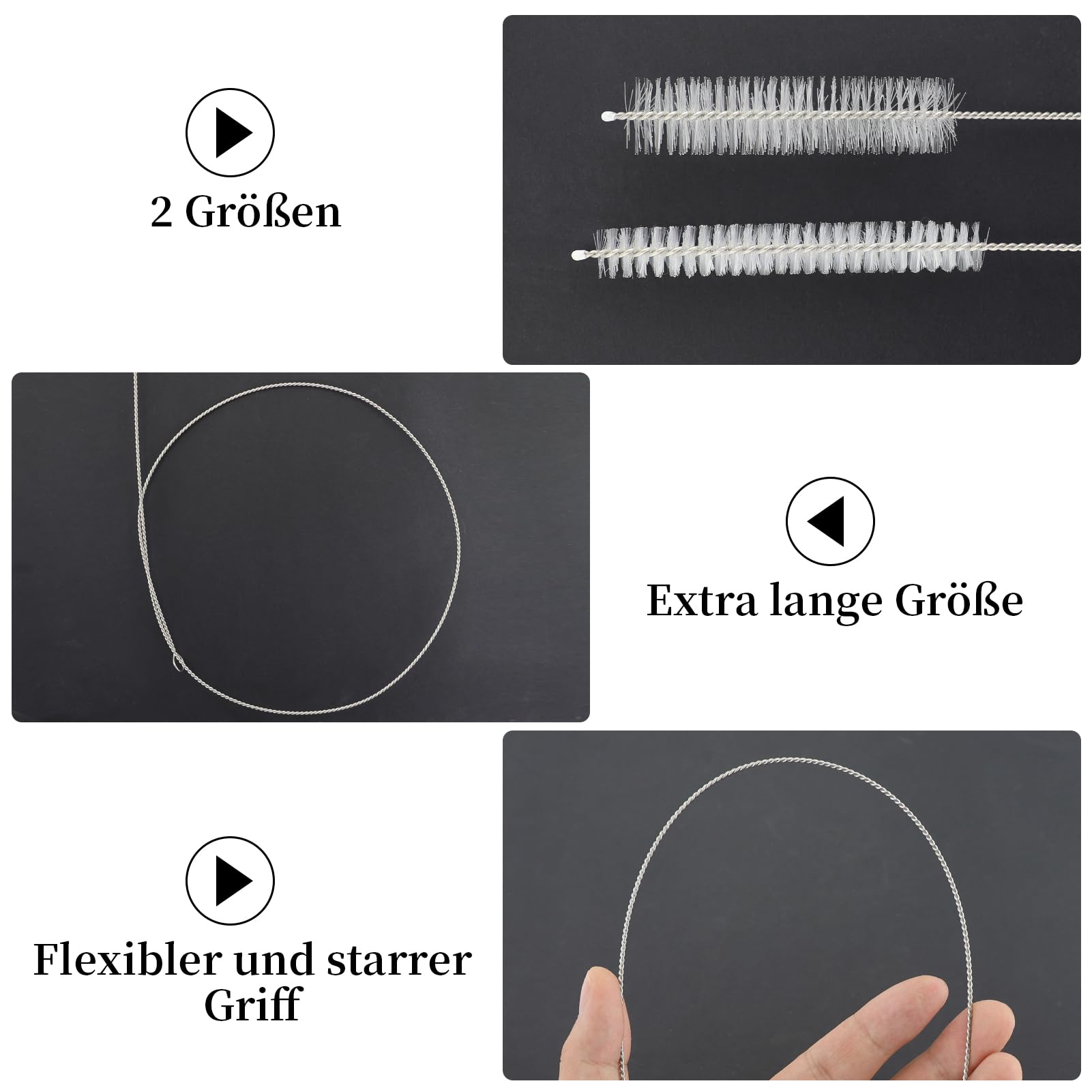 4 spazzole per tubo, spazzola per la pulizia in acciaio inox, 1 m, spazzola per bottiglie, spazzola extra lunga, spazzola per tubo di paglia, tubo, bottiglie, scarico frigorifero