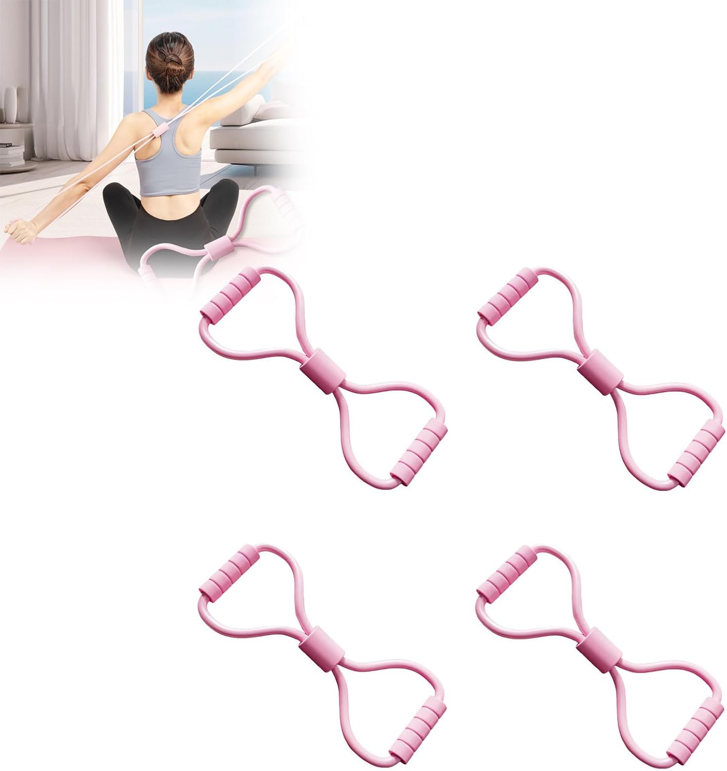 Yoga Resistance Band, Figure 8 Resistance Band with Handles, Stretch Fitness Strap for Full-Body Workouts, Strength Training, Flexibility, Exercise Elastic Rope for Home, Gym