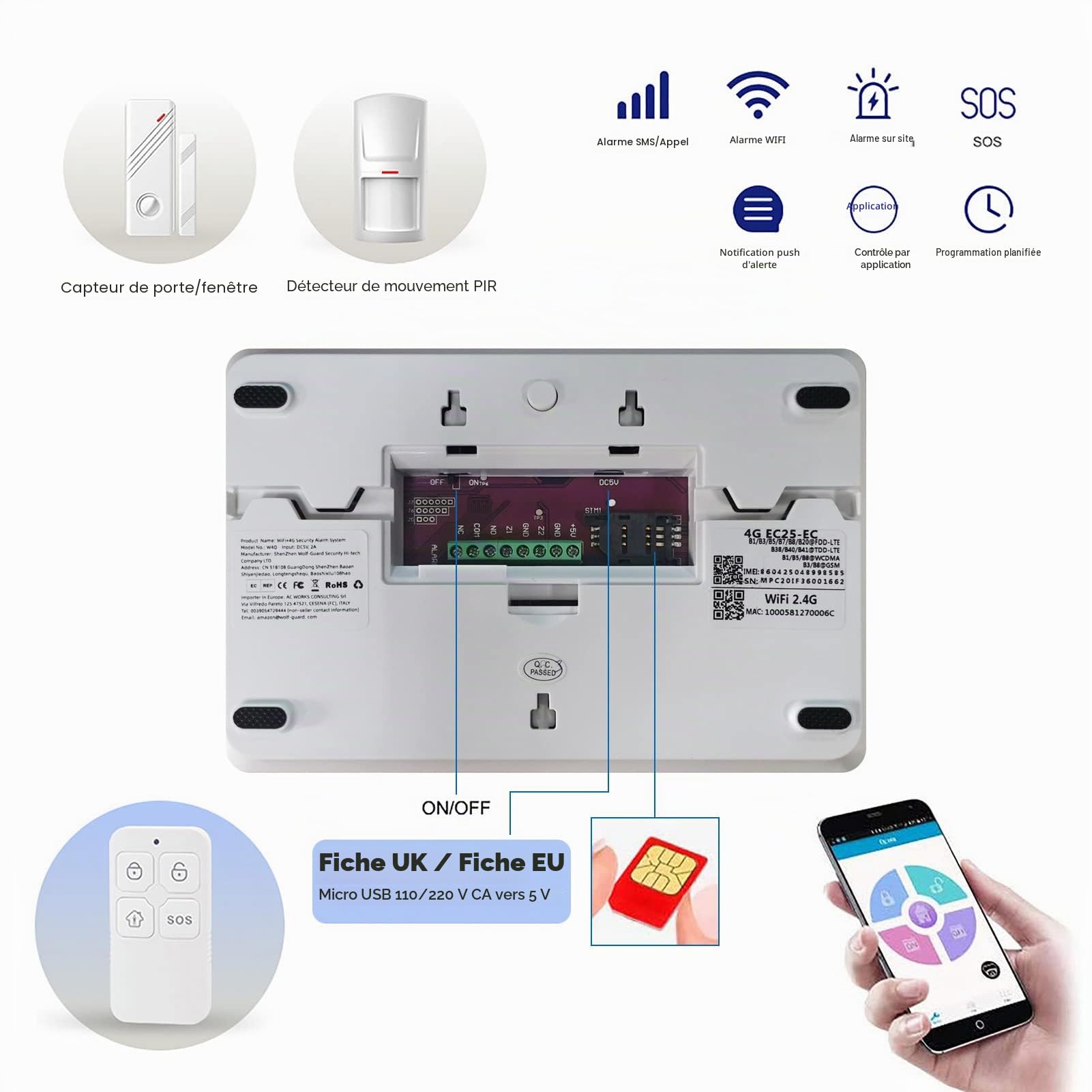 Wolf-Guard Alarme Maison, Système d'Alarme Domestique WiFi 4G/GSM sans Fil avec Sirène 120 DB