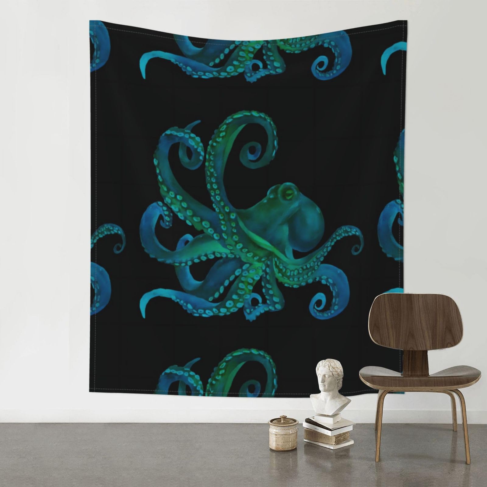 YYHWHJDE Blue Watercolor Octopus Prints 60x51in Wall Tapestry – High-Grade Polyester Throw for Dorm, Beach & Home Decor