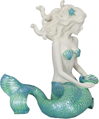 Miniatura 7 de Ebros Gift Nautical Capiz Sirena de cola azul sirena con concha y estrella de mar estatua océano aguamarina princesa costera playa bajo el mar