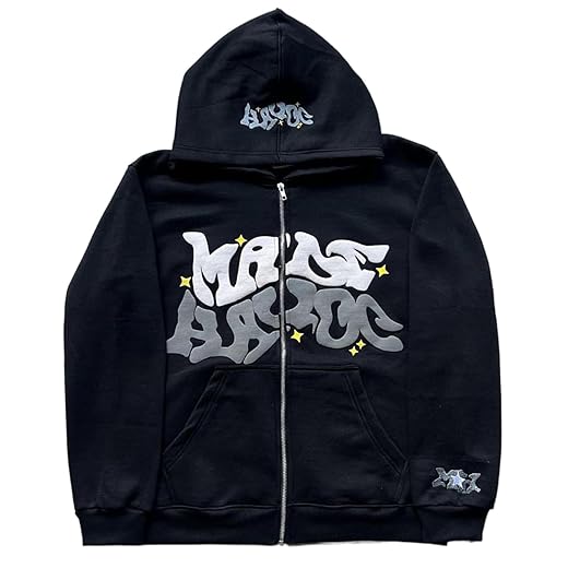 Y2K Oversized Puff Print Zip-Up Hoodie