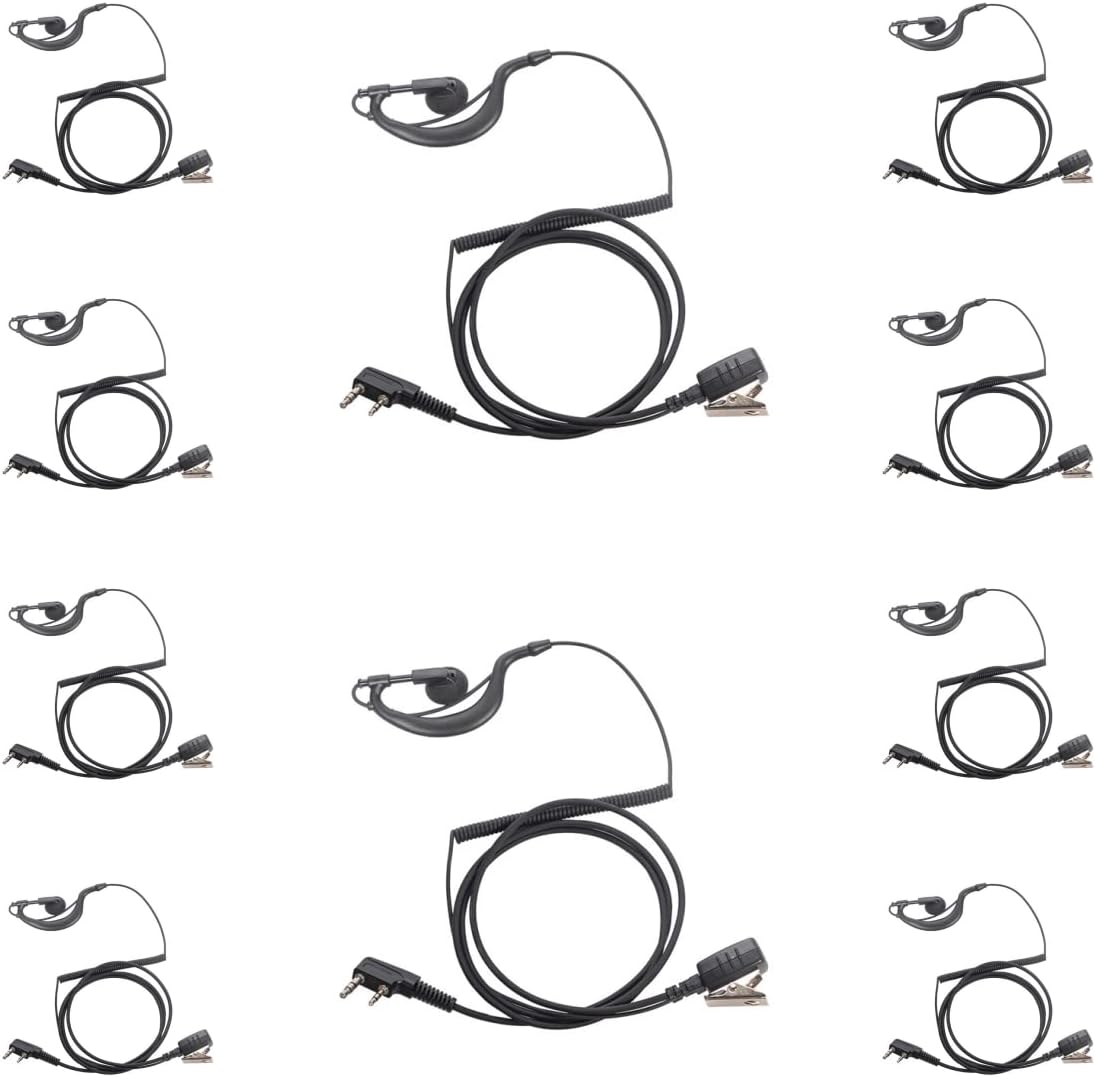 10 Pack Walkie Talkieds Earpiece Headset with Mic PTT for BaoFeng Uv-5r Bf-888s Bf -f8hp Uv-82 Kenwood TK-3107 TK-2107 NX-1200 NX-1300 K1 WouXun PuXing RT15 RT21 RT68 H-777S 2 Way Radio G Shape