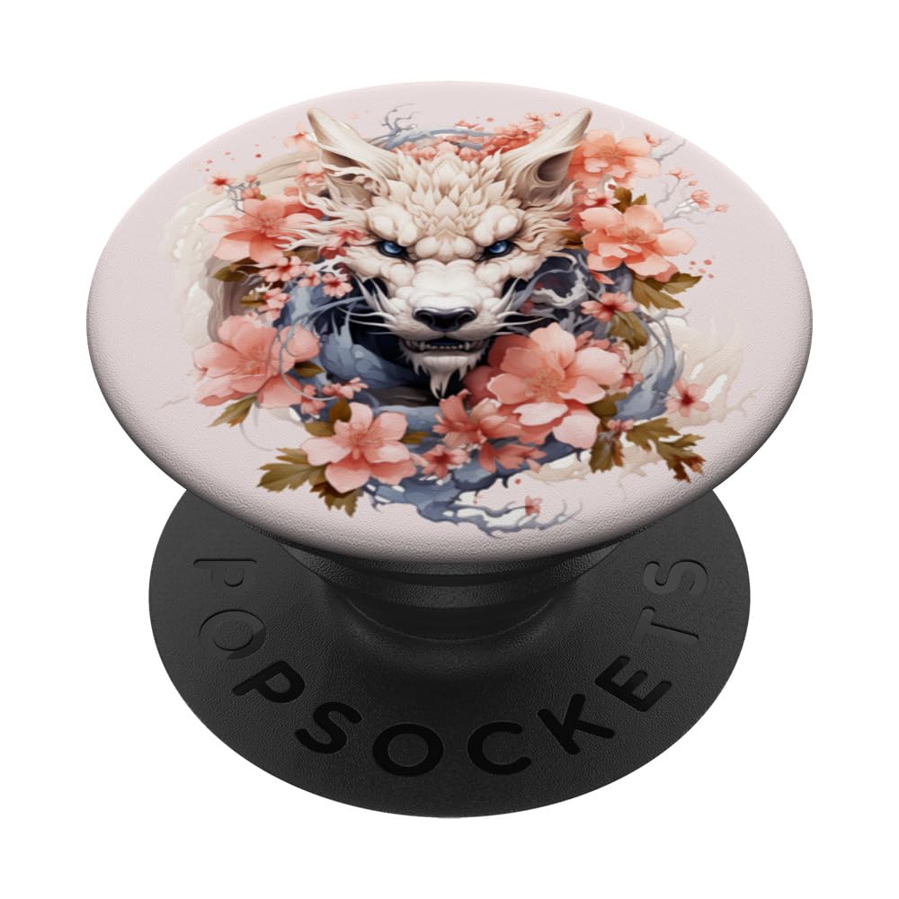 Year of the dragon, cherry, peach blossoms, horoscope, China PopSockets Swappable PopGrip, Black