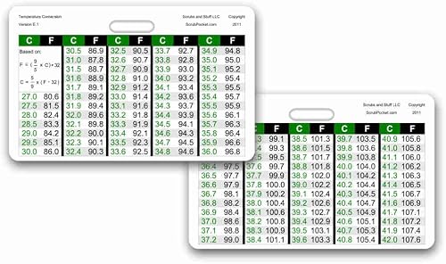 Scrubs and Stuff LLC Temperature Conversion Chart Horizontal Badge ID Card Pocket Reference Guide