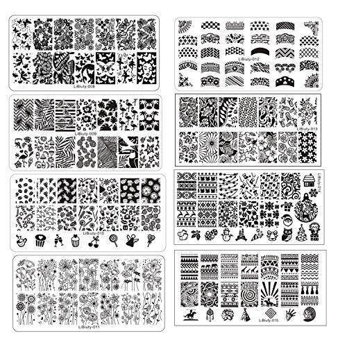 Libiuty 15Pcs Nail Art Templates Stamping Plate Geometry Lace Flower Animal Fruit Holiday Pattern Plates Diy Nail Art Set With Clear Stamper Scraper #TOP3