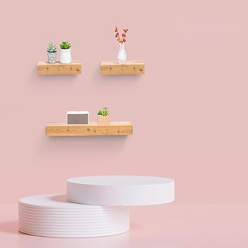 Miniatura 7 de Juego de 3 estantes flotantes de pared de madera de fibropanel de densidad media para sala de estar, dormitorio, baño, oficina, estantes decorativos