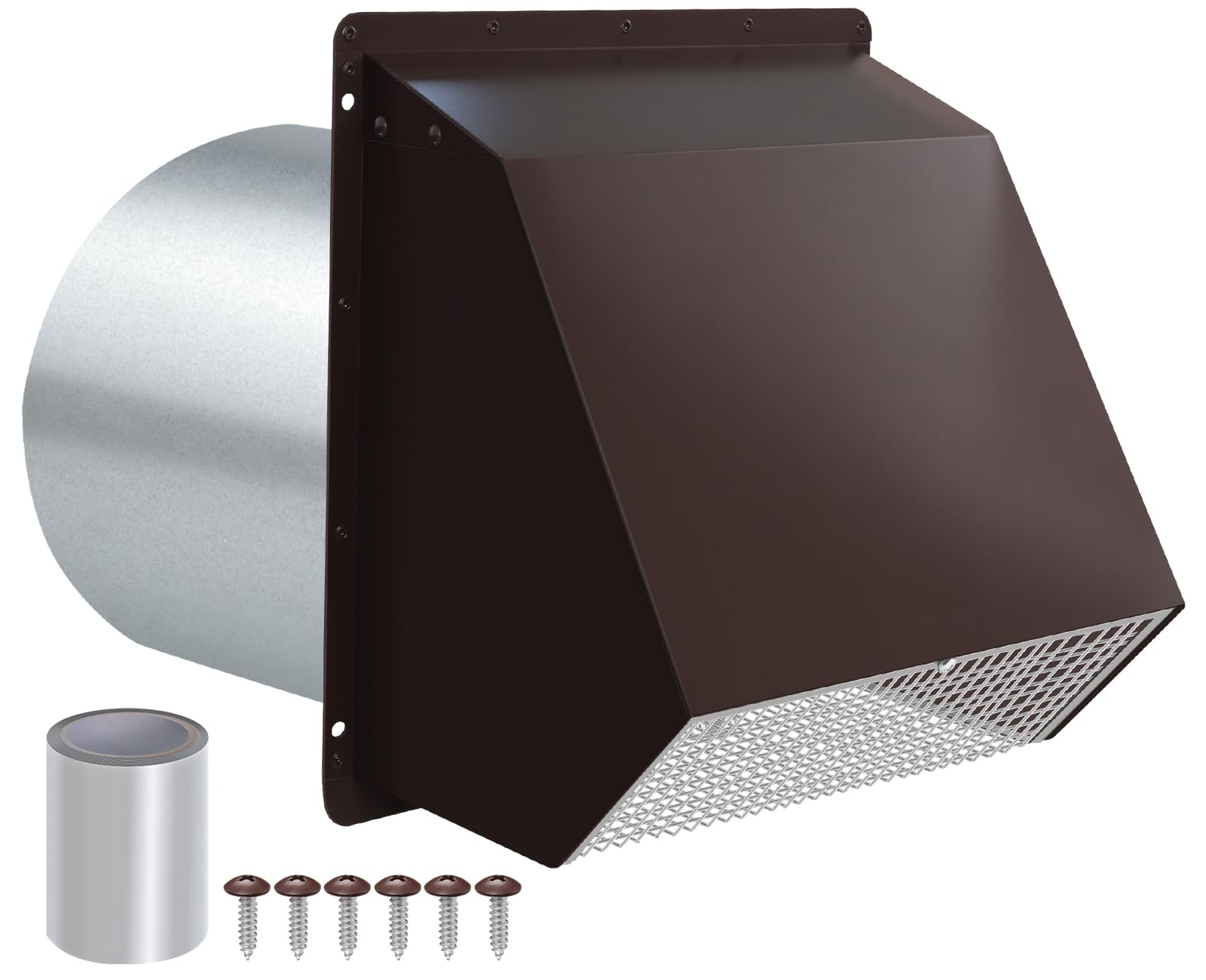 10 Inch Hooded Wall Vent with Screen and Damper, Outdoor Wall Exhaust Vent Cover Cap for Kitchen Range Hood Dryer Exterior Ventilation and Outside Air Exhaust, Galvanized Steel, Brown