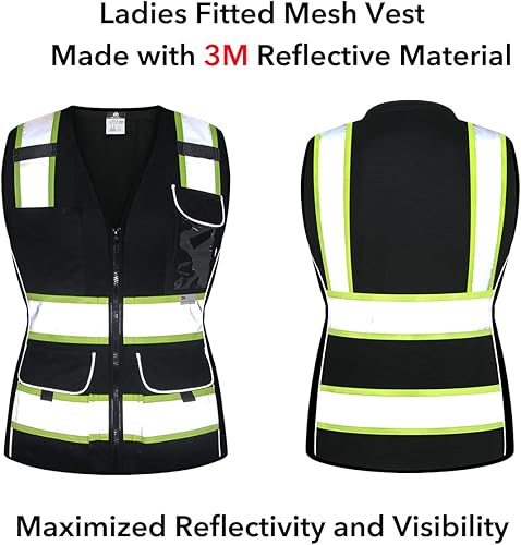 Miniatura 2 de Dib Safety Chaleco para mujer con bolsillos, chaleco reflectante de malla de alta visibilidad, ANSI Clase 2 fabricado con cinta reflectante 3M, rosa