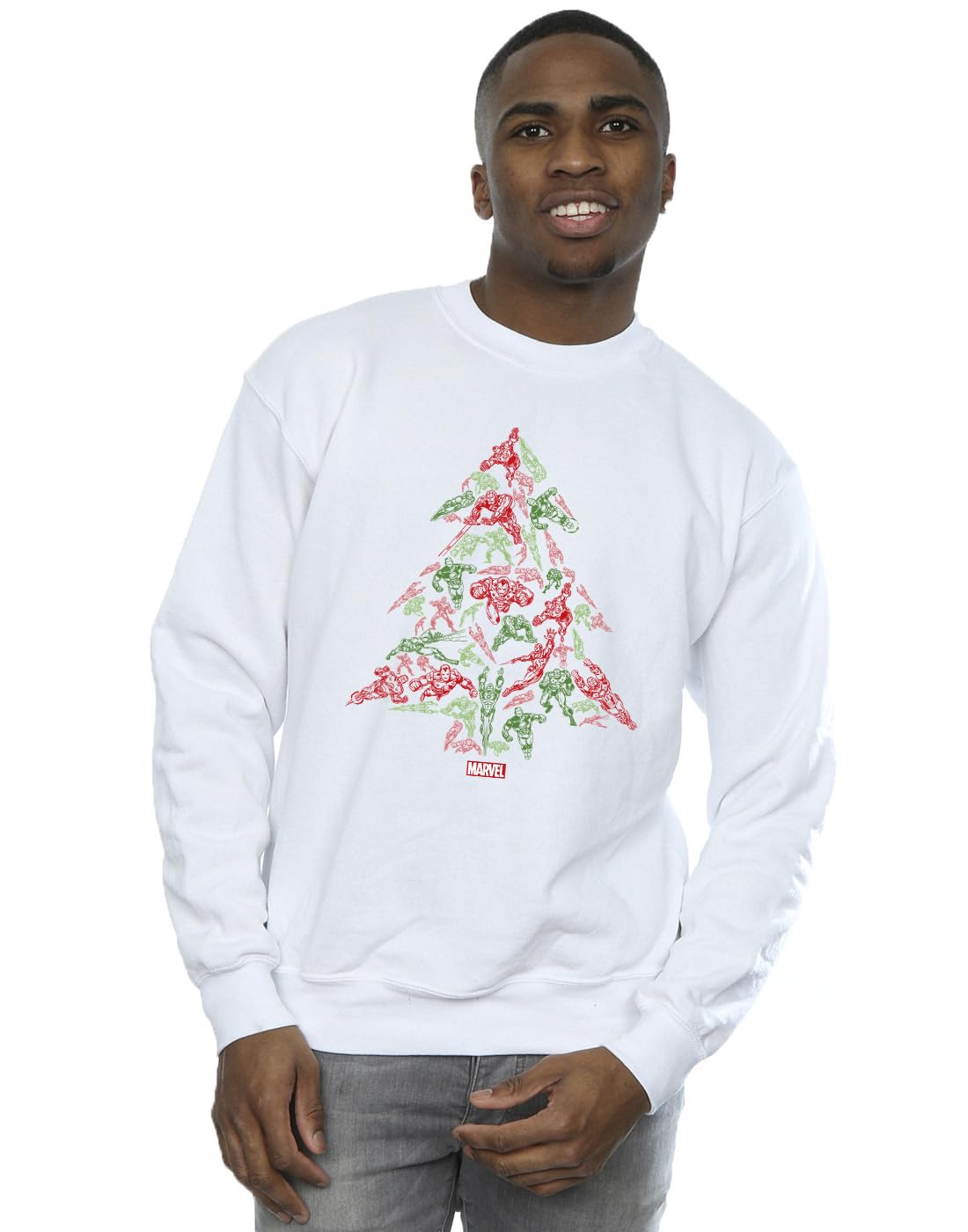 Absolute Cult Men's White Marvel Avengers Christmas Tree Sweatshirt XX-Large
