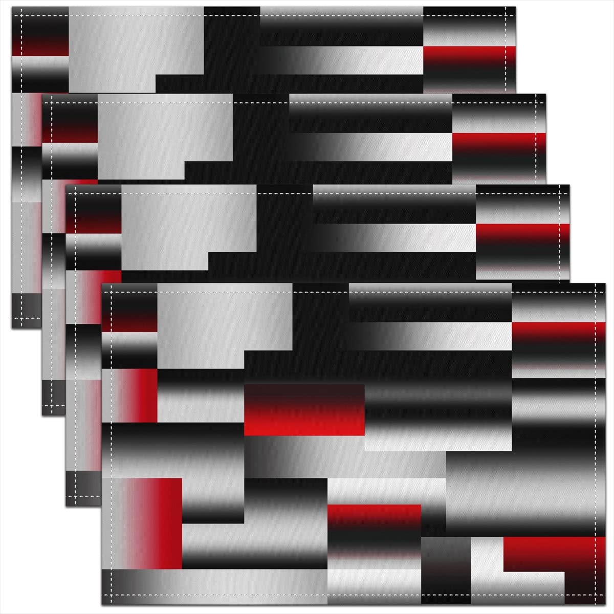Geometric Placemats Set of 4,Red Black Grey Table Place Mats, Stripe Line Placemat for Kitchen Dining Table Indoor Outdoor,Modern Art Placemats 45x30cm