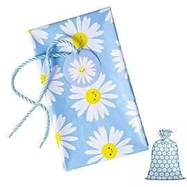 Loveinside Jumbo Large Plastic Gift Bag, Floral Design Plastic Bag with Tag and Tie for Birthday, Mother\'s Day, Wedding - 56 x 36, 1 Pcs - Light Blue Smiley Daisy