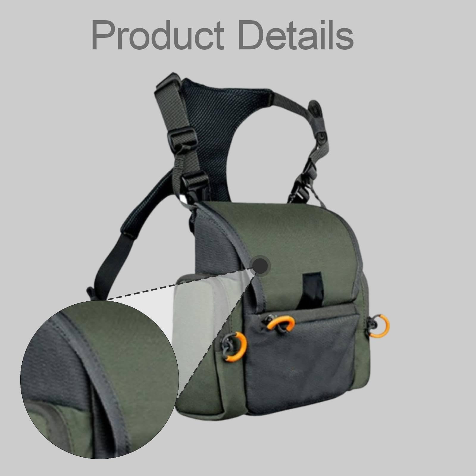 Fernglas-Tragegurt mit Brusttasche, Schutz, leicht zu tragen, strapazierfähig, mit Regenschutz, praktisch, aus Oxford-Gewebe, Fernglas-Tragetasche, GrÜn