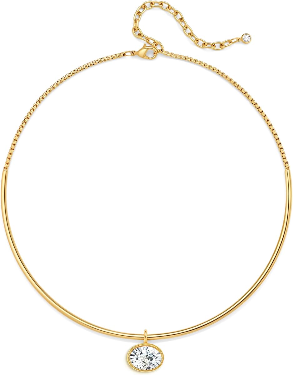 WOWORAMA Gargantilla de oro con colgantes de circonita para mujer | Gargantilla minimalista de alambre delicado, colgantes de circonitas cúbicas, joyería de collar de metal apilable de moda