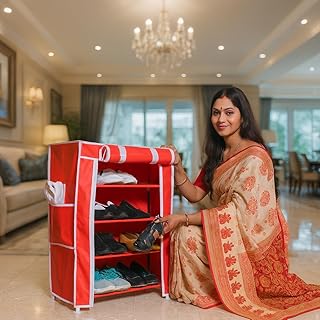 PARASNATH 4-5 Utility Red Colour Steel Shoe Rack Cloth Shelf Shoe Stand Built for Optimized Home Living with Innovative Storage Design, Durable Construction and Practical Organization Features