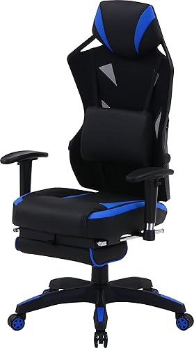 Fuji Boeki 19430 Gaming Chair, Personal Chair, Width 27.0 x Depth 25.8 x Height 46.5 - 49.2 inches (68.5 x 65.5 x 118 - 125.5 cm), Blue, Mesh with