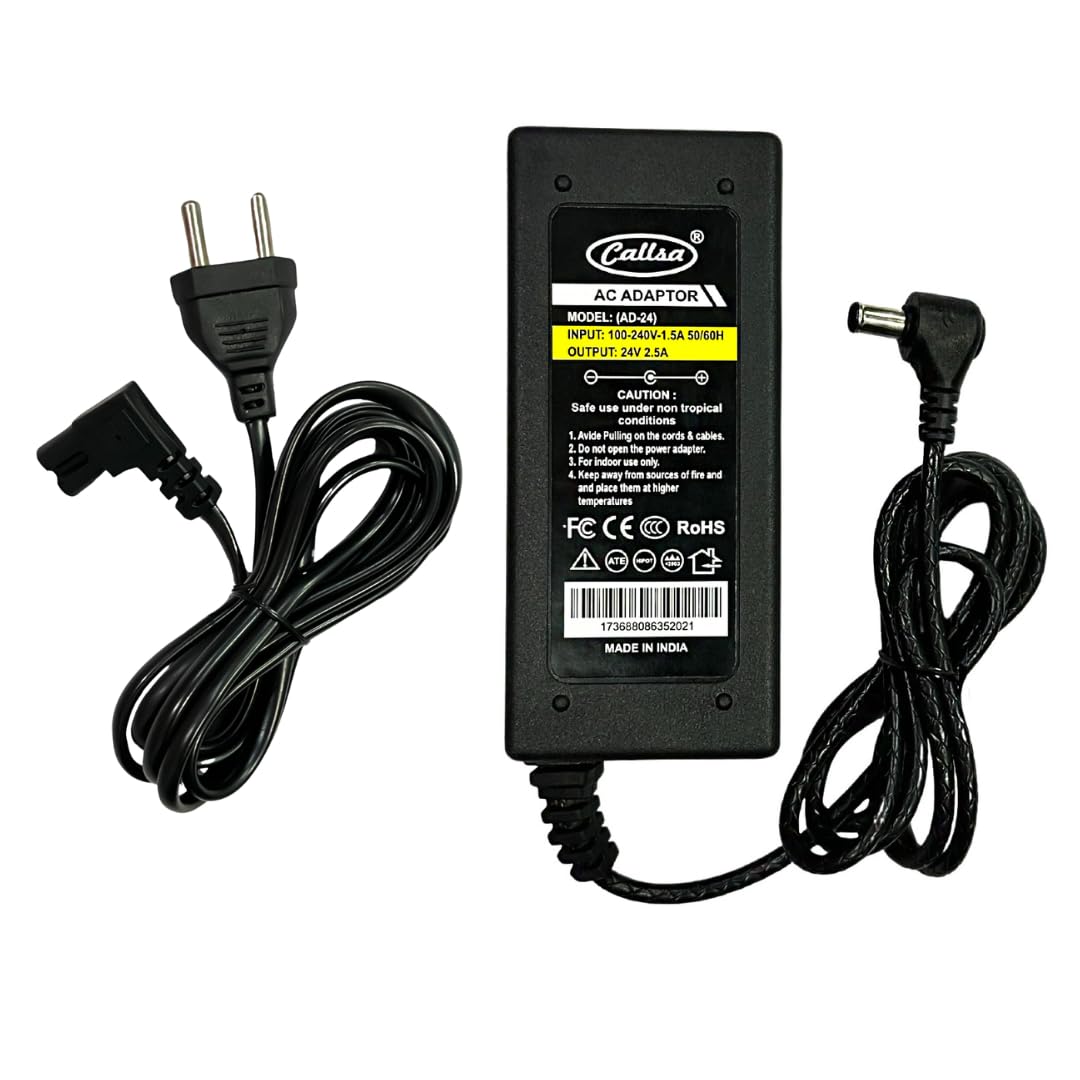 callsa 24v 2.5amp ad-24 piano adapter, 24v 2.5amp power adapter ad 24 for digital keyboard, piano adapter and musical instrument (black)