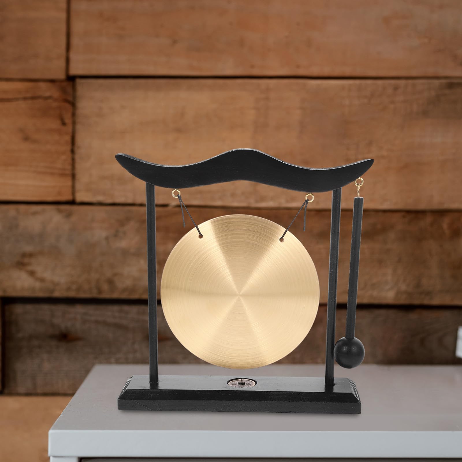 Eleganter Zen Tischgong aus Kupfer und Holz Dekorative Tischglocke mit Ständer Zuverlässiges Feng Shui Geschenk für Büro und Wohnzimmer zum Einzug