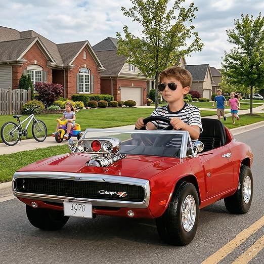 Image of Kawaii Kids Licensed Kids Rideon Car | Toyota Legender | Lamborghini | Dodge Charger | Manual Plus Remote Control | Lights and USB Music Player | Kids Age - 1-5 (Dodge Charger - Double seat, Red)