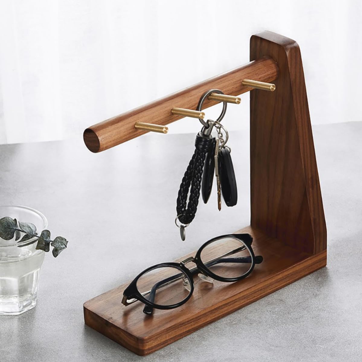 Soporte Práctico para Llaves de Nogal Negro, Estable y Retro para Hogar