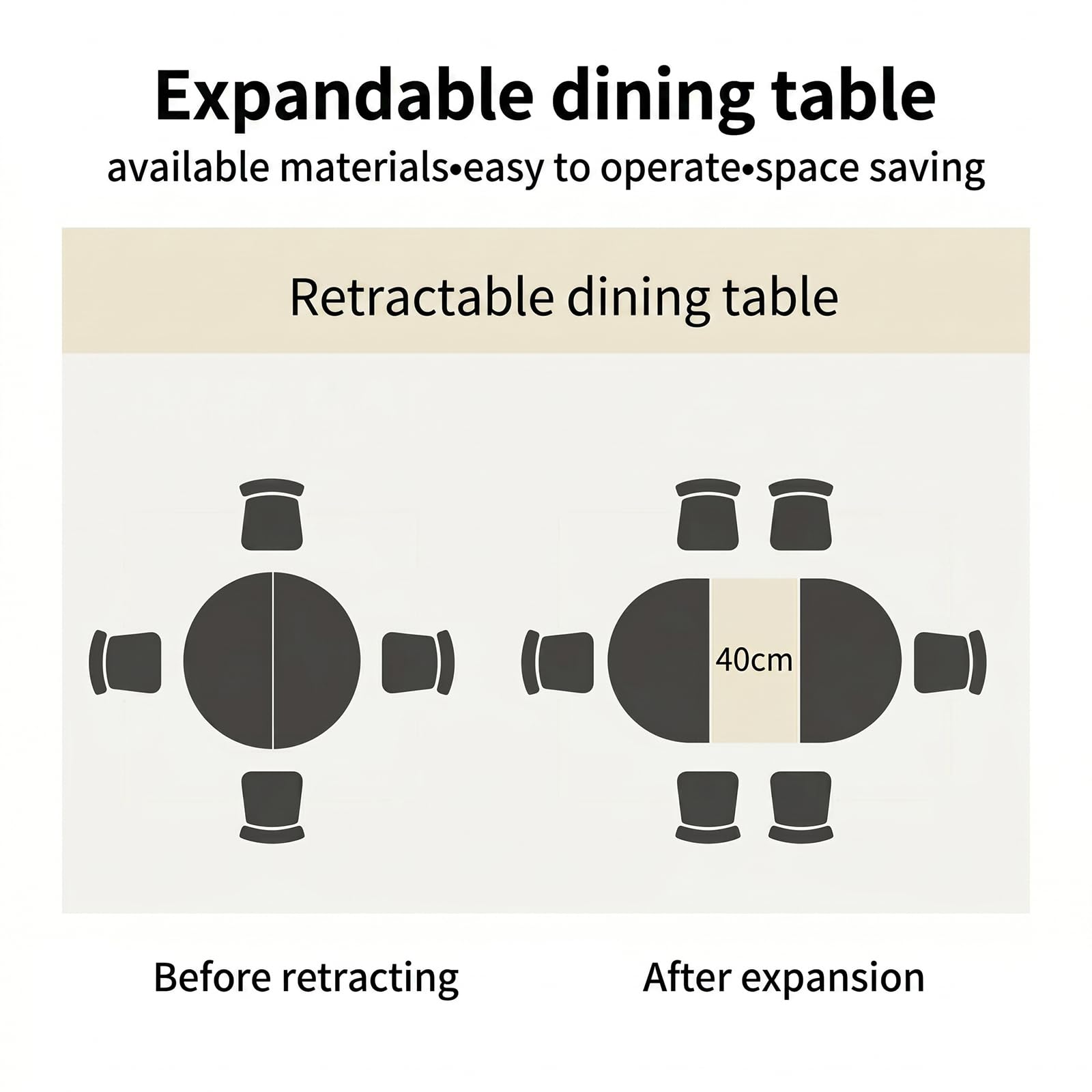 JIEXI Set tavolo da pranzo rotondo allungabile 110 x 150 cm, finitura rovere, piano rotondo in MDF, stile moderno e contemporaneo, per sala da pranzo e cucina